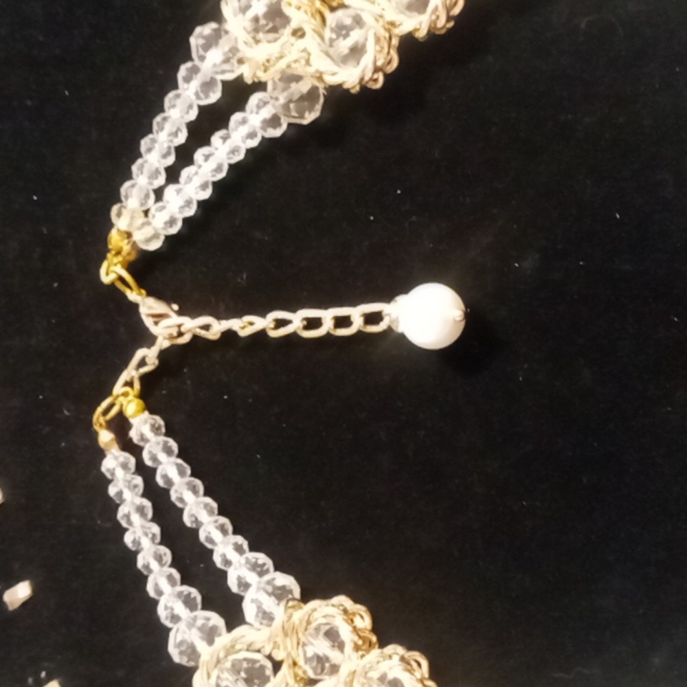 Napier milk glass, gold & crystal cut clear glass beaded collar or bib necklace - Picture 6 of 9